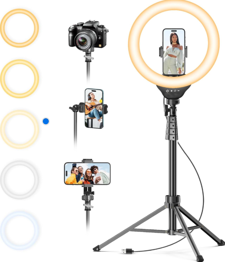 12'' Selfie Ring Light with 62’’ Tripod Stand for Video Recording,
